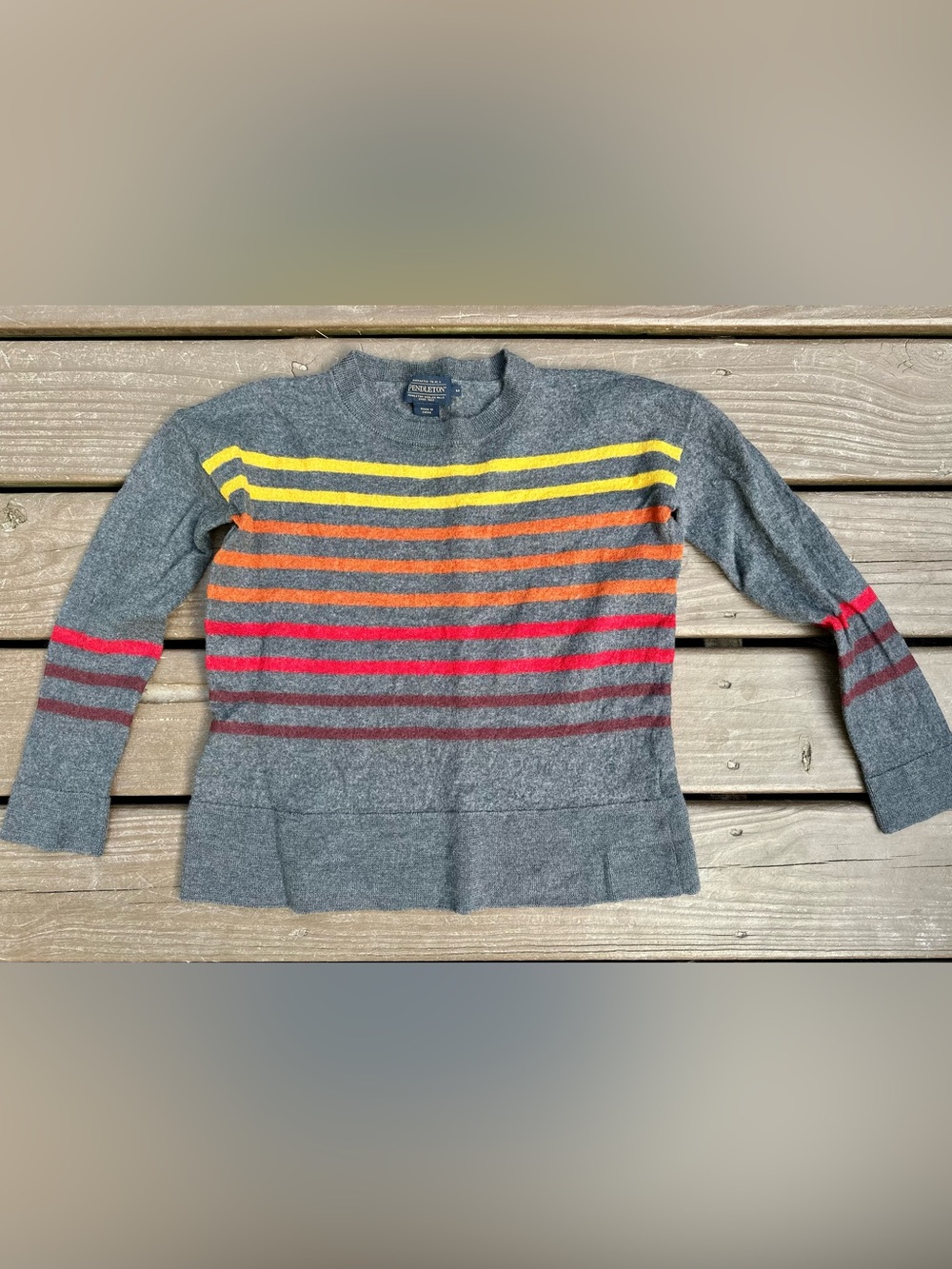 Pendleton National Park Gray Wool Stripe Crewneck Sweater
